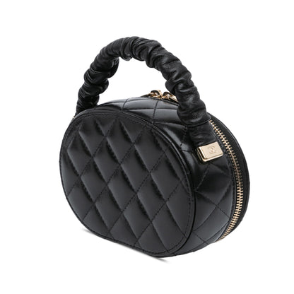 Chanel Sac CC Lambskin Ruched Oval Top Handle Bag