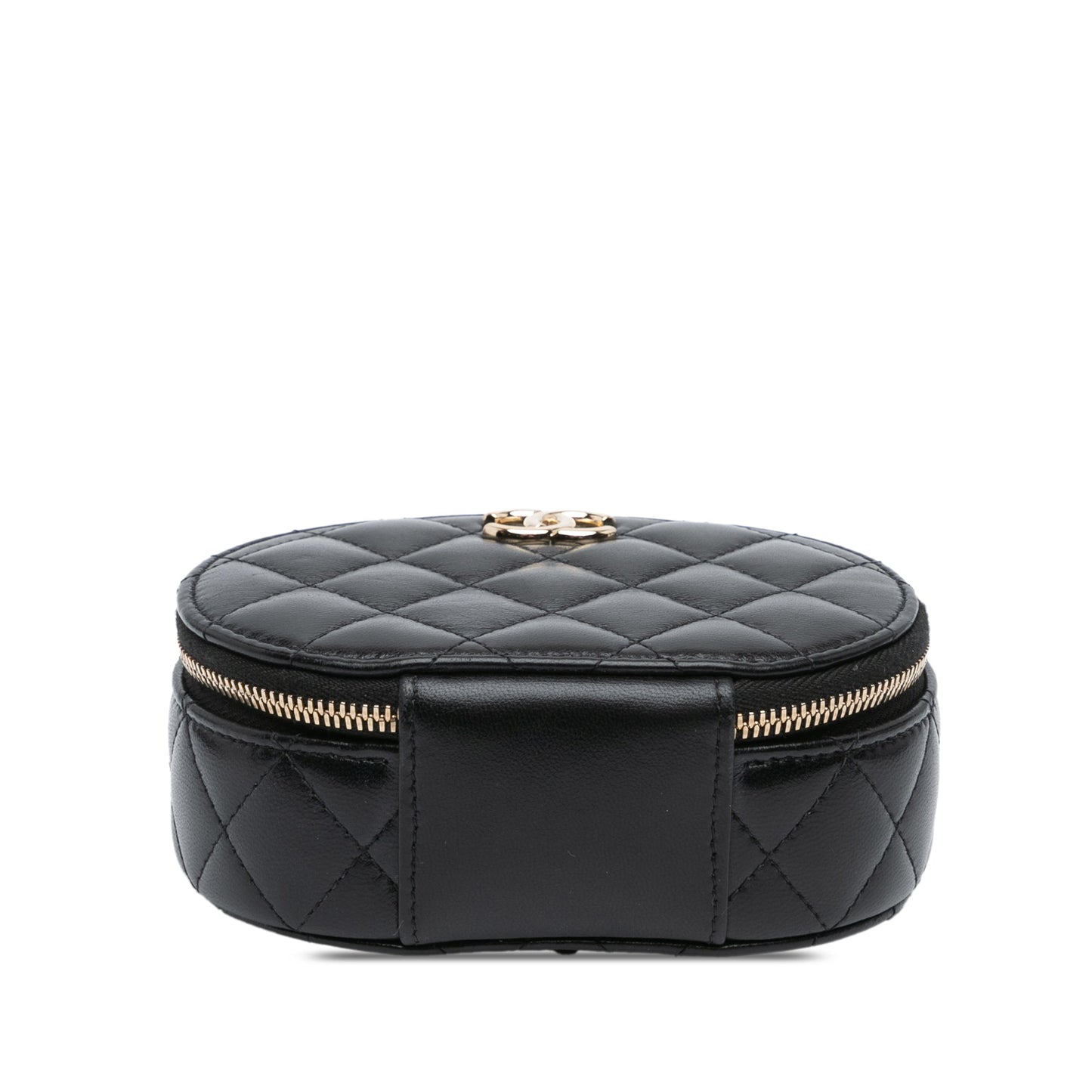 Black Chanel CC Lambskin Ruched Oval Top Handle Bag