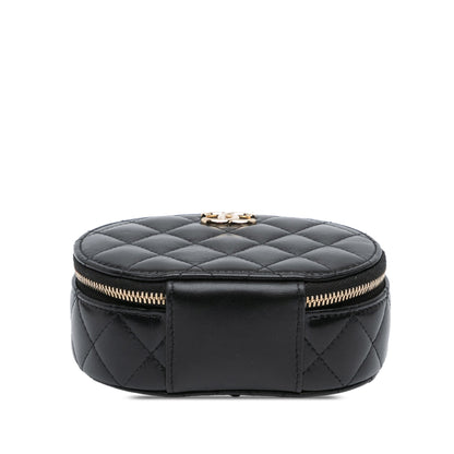Black Chanel CC Lambskin Ruched Oval Top Handle Bag