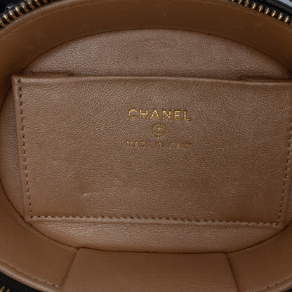 Black Chanel CC Lambskin Ruched Oval Top Handle Bag
