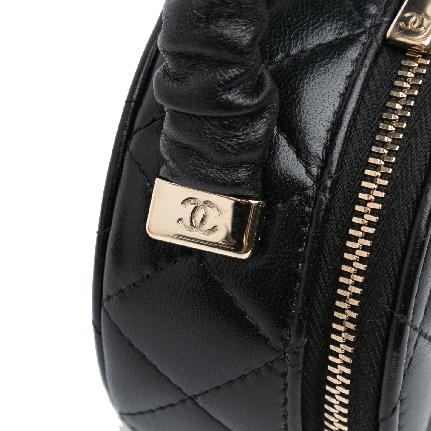 Black Chanel CC Lambskin Ruched Oval Top Handle Bag