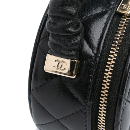 Black Chanel CC Lambskin Ruched Oval Top Handle Bag