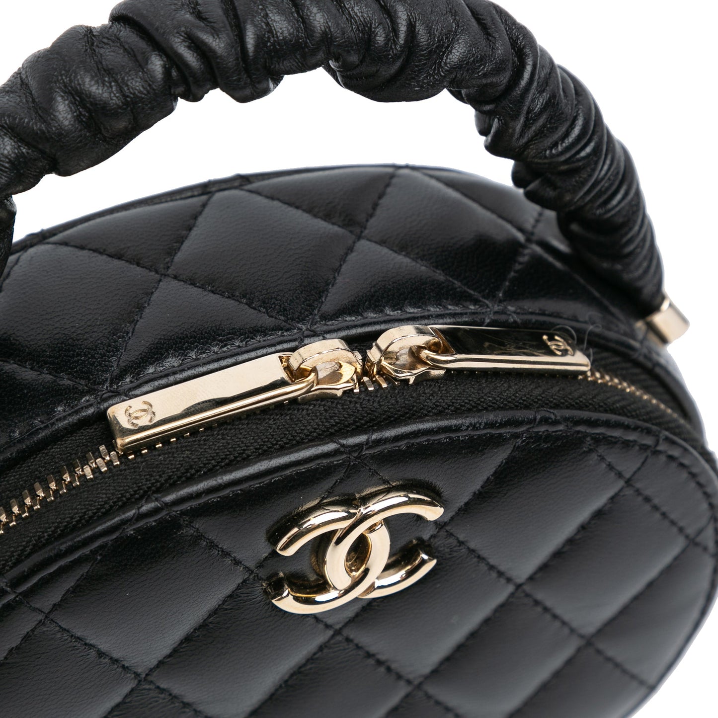Black Chanel CC Lambskin Ruched Oval Top Handle Bag