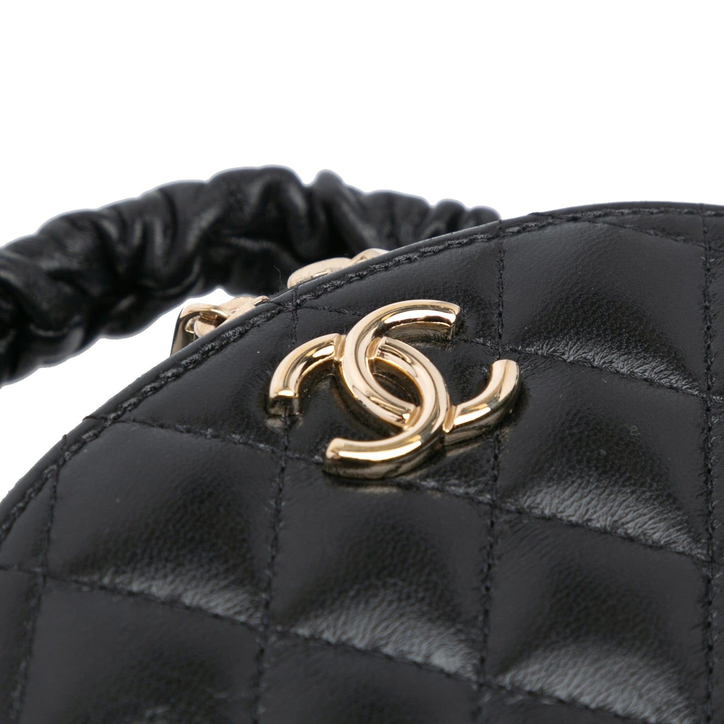 Black Chanel CC Lambskin Ruched Oval Top Handle Bag