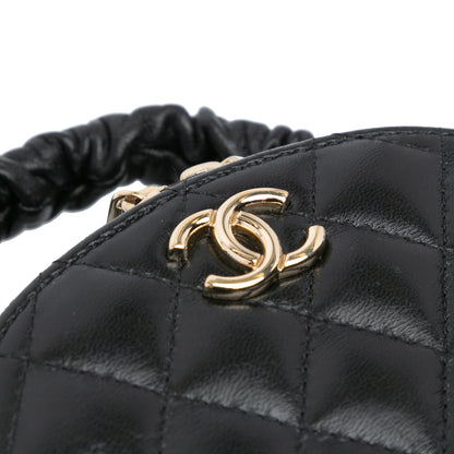 Black Chanel CC Lambskin Ruched Oval Top Handle Bag