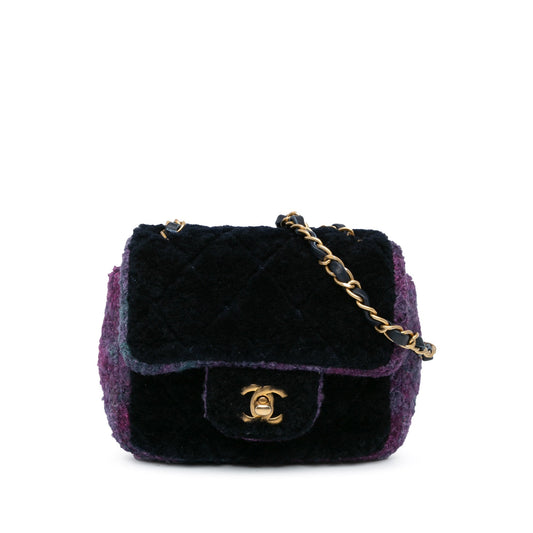 Blue Chanel Mini Square Classic Multicolor Shearling Single Flap Crossbody Bag