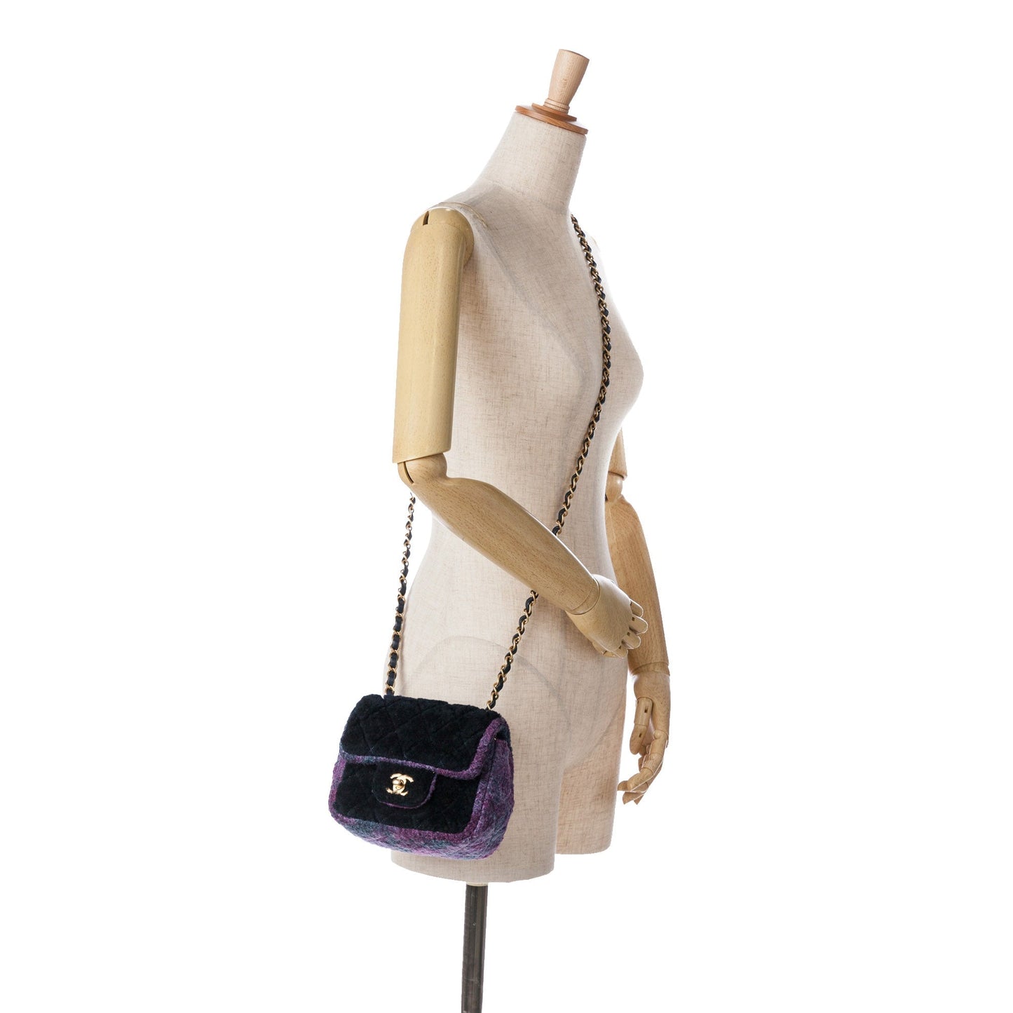 Blue Chanel Mini Square Classic Multicolor Shearling Single Flap Crossbody Bag