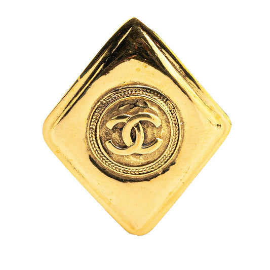 Gold Chanel Gold Plated CC Rhombus Brooch