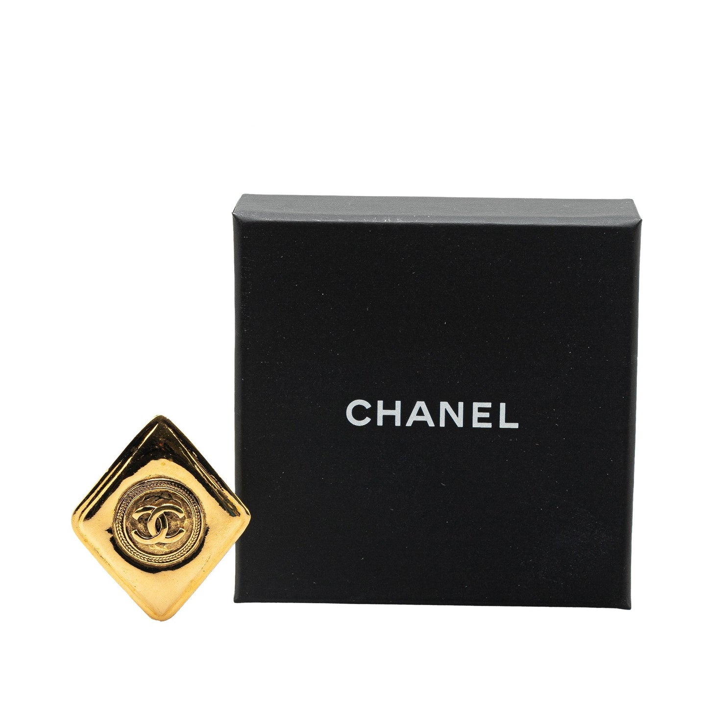 Gold Chanel Gold Plated CC Rhombus Brooch