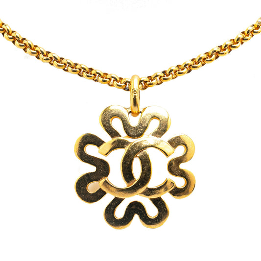 Gold Chanel Gold Plated CC Flower Pendant Necklace
