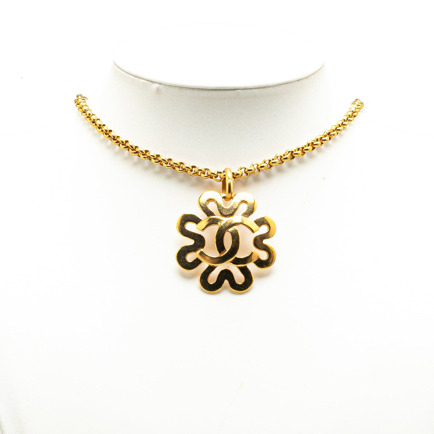 Gold Chanel Gold Plated CC Flower Pendant Necklace