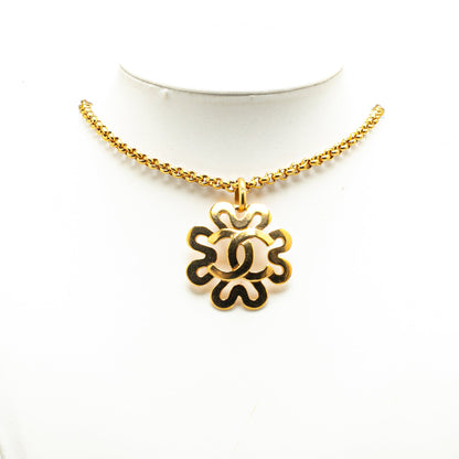 Gold Chanel Gold Plated CC Flower Pendant Necklace
