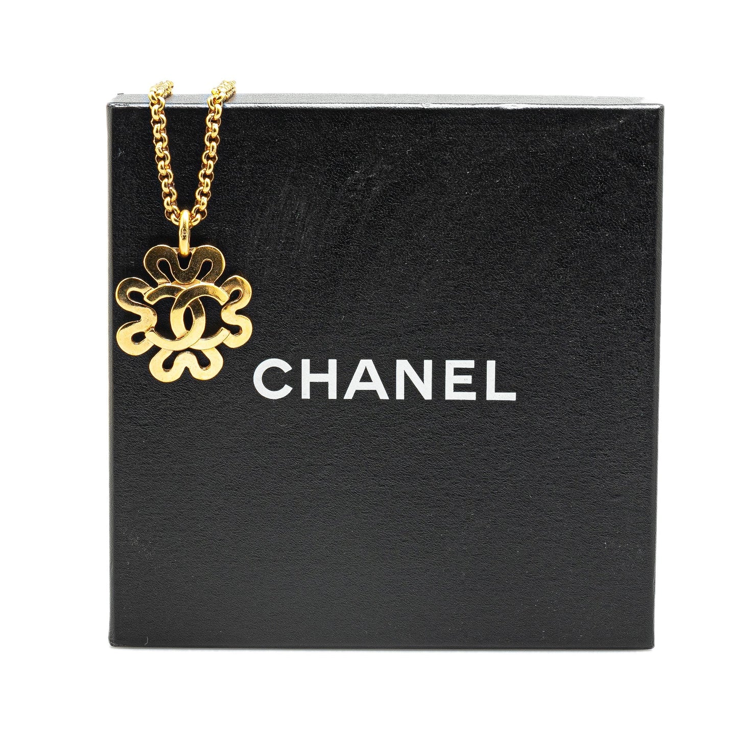 Gold Chanel Gold Plated CC Flower Pendant Necklace