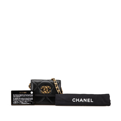 Black Chanel Quilted Lambskin Chanel 19 Card Holder On Chain Crossbody Bag