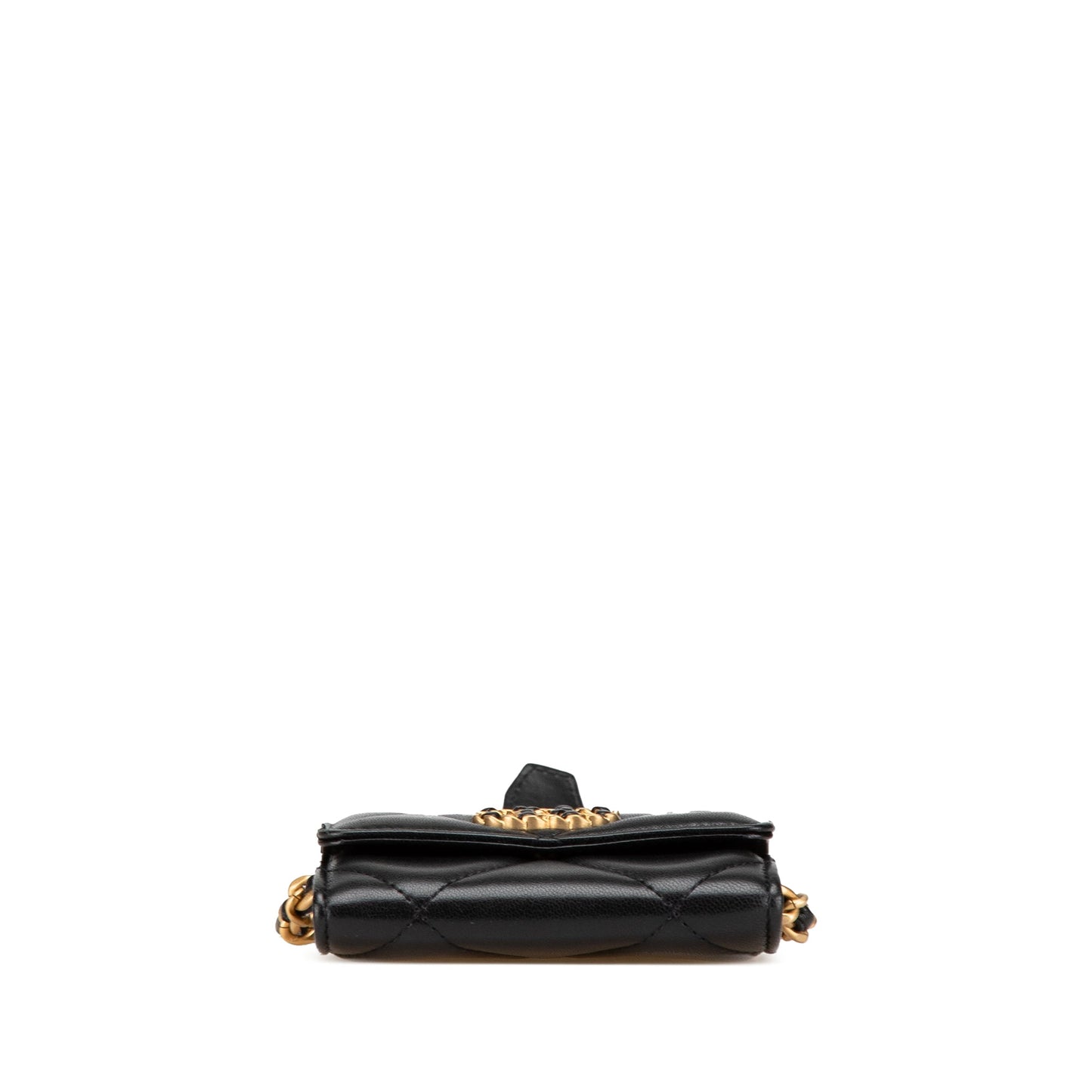 Black Chanel Quilted Lambskin Chanel 19 Card Holder On Chain Crossbody Bag