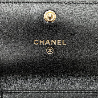 Black Chanel Quilted Lambskin Chanel 19 Card Holder On Chain Crossbody Bag