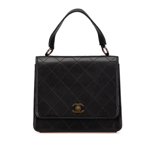 Black Chanel Quilted Lambskin Top Handle Square Flap Handbag