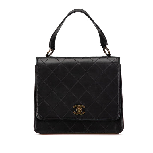 Black Chanel Quilted Lambskin Top Handle Square Flap Handbag