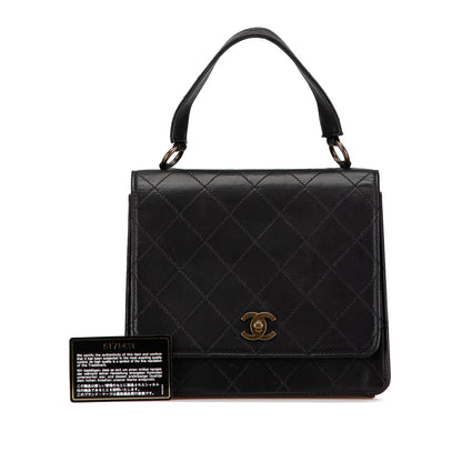 Black Chanel Quilted Lambskin Top Handle Square Flap Handbag