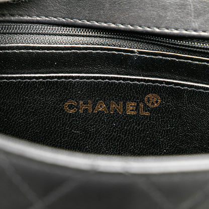 Black Chanel Quilted Lambskin Top Handle Square Flap Handbag