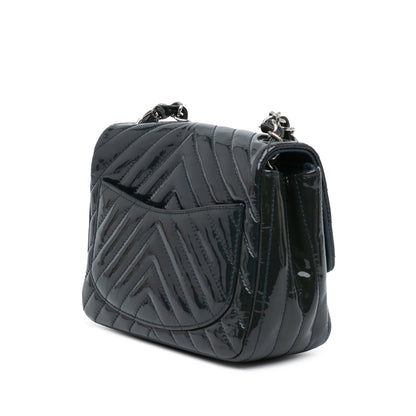 Blue Chanel Mini Square Classic Chevron Patent Flap Crossbody Bag