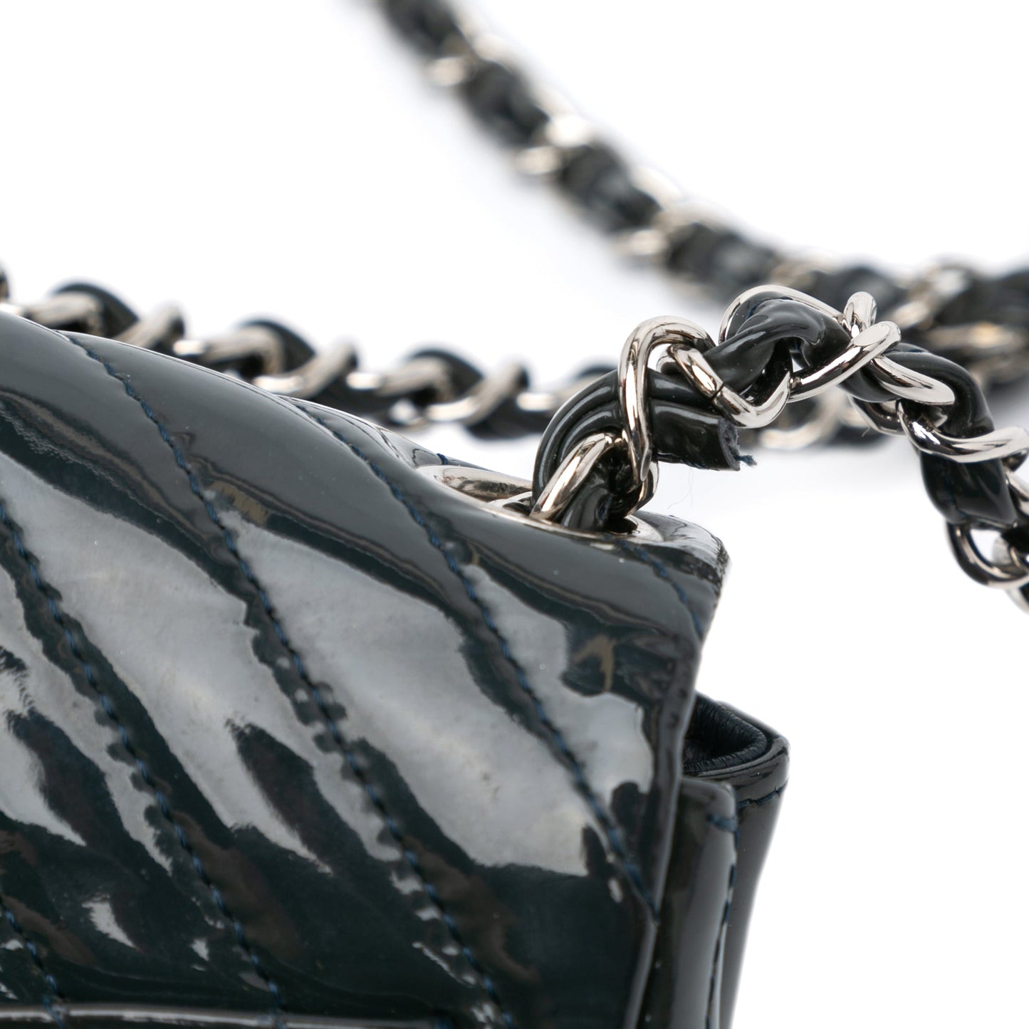 Blue Chanel Mini Square Classic Chevron Patent Flap Crossbody Bag