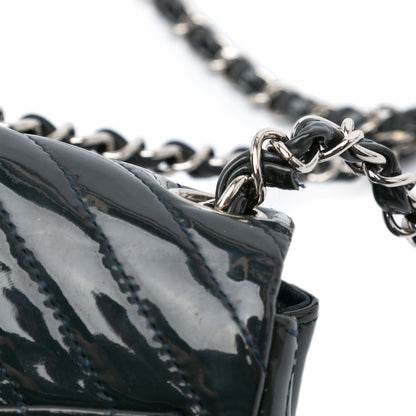 Blue Chanel Mini Square Classic Chevron Patent Flap Crossbody Bag
