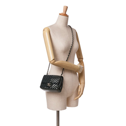 Blue Chanel Mini Square Classic Chevron Patent Flap Crossbody Bag