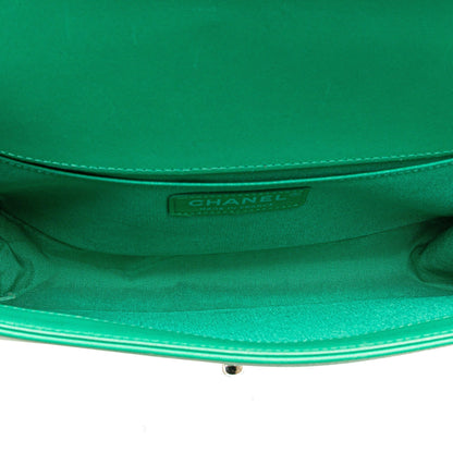 Green Chanel Medium Chevron Lambskin and Iridescent PVC Boy Flap Crossbody Bag