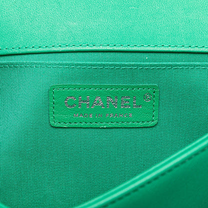 Green Chanel Medium Chevron Lambskin and Iridescent PVC Boy Flap Crossbody Bag
