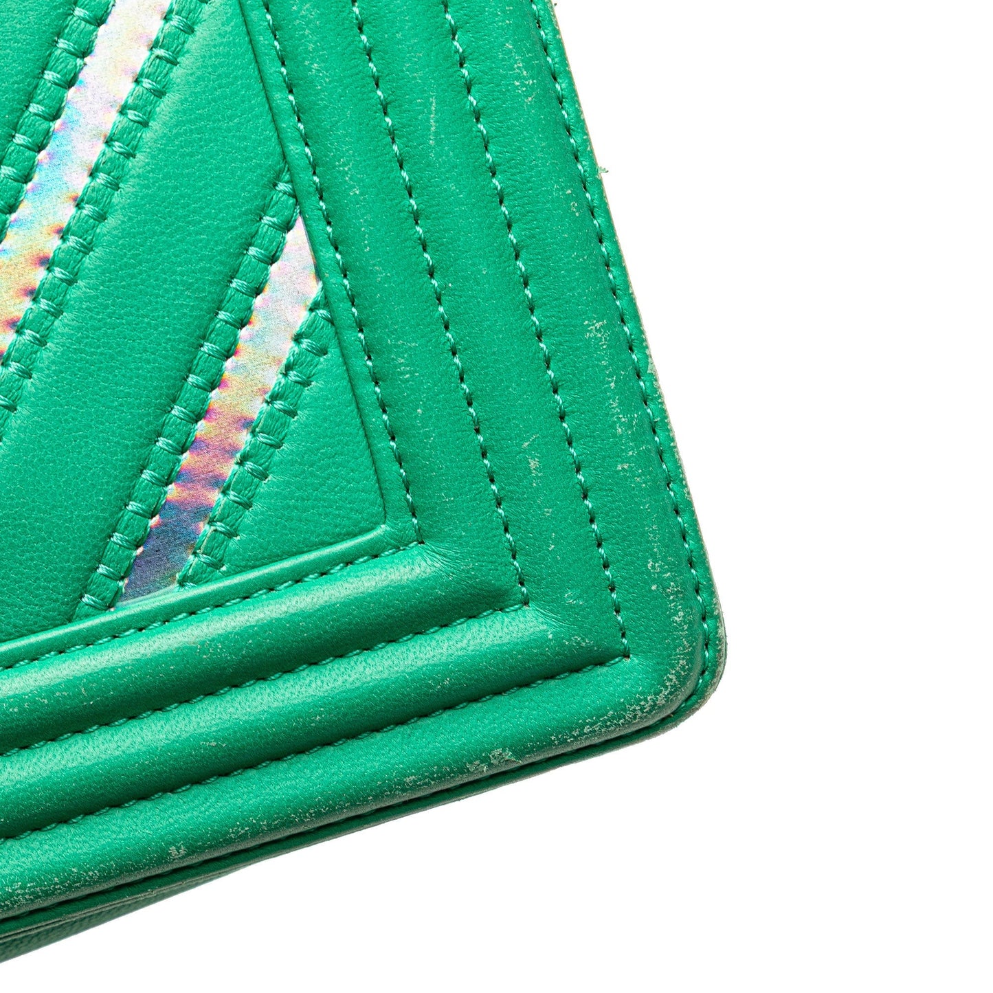 Green Chanel Medium Chevron Lambskin and Iridescent PVC Boy Flap Crossbody Bag