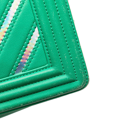 Green Chanel Medium Chevron Lambskin and Iridescent PVC Boy Flap Crossbody Bag