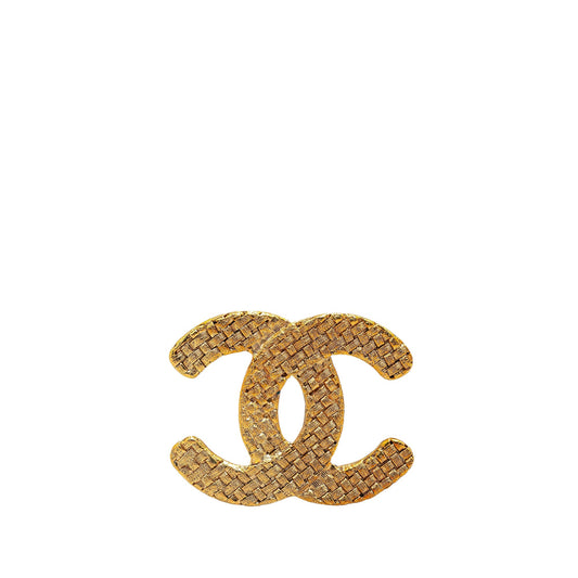 Gold Chanel Gold Plated CC Quilted Brooch