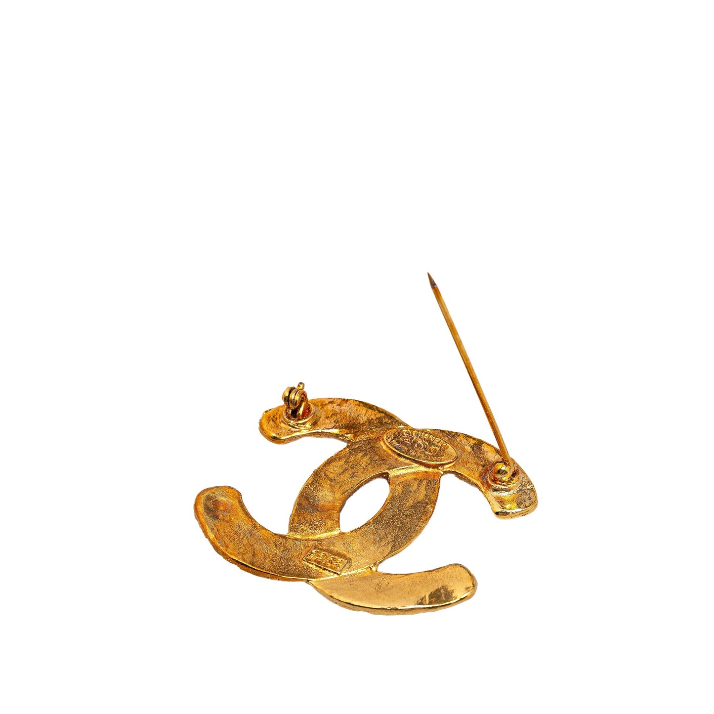 Gold Chanel Gold Plated CC Quilted Brooch