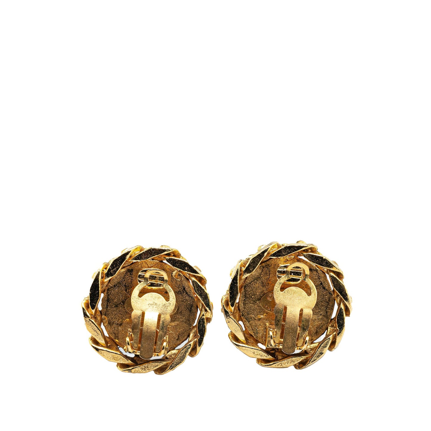 Gold Chanel Gold Plated Rhinestone CC Clip On Earrings