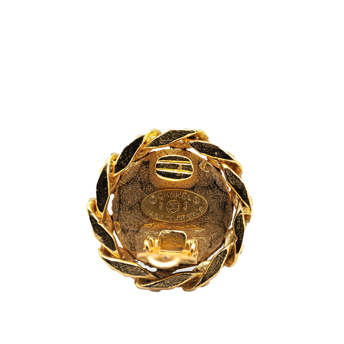 Gold Chanel Gold Plated Rhinestone CC Clip On Earrings