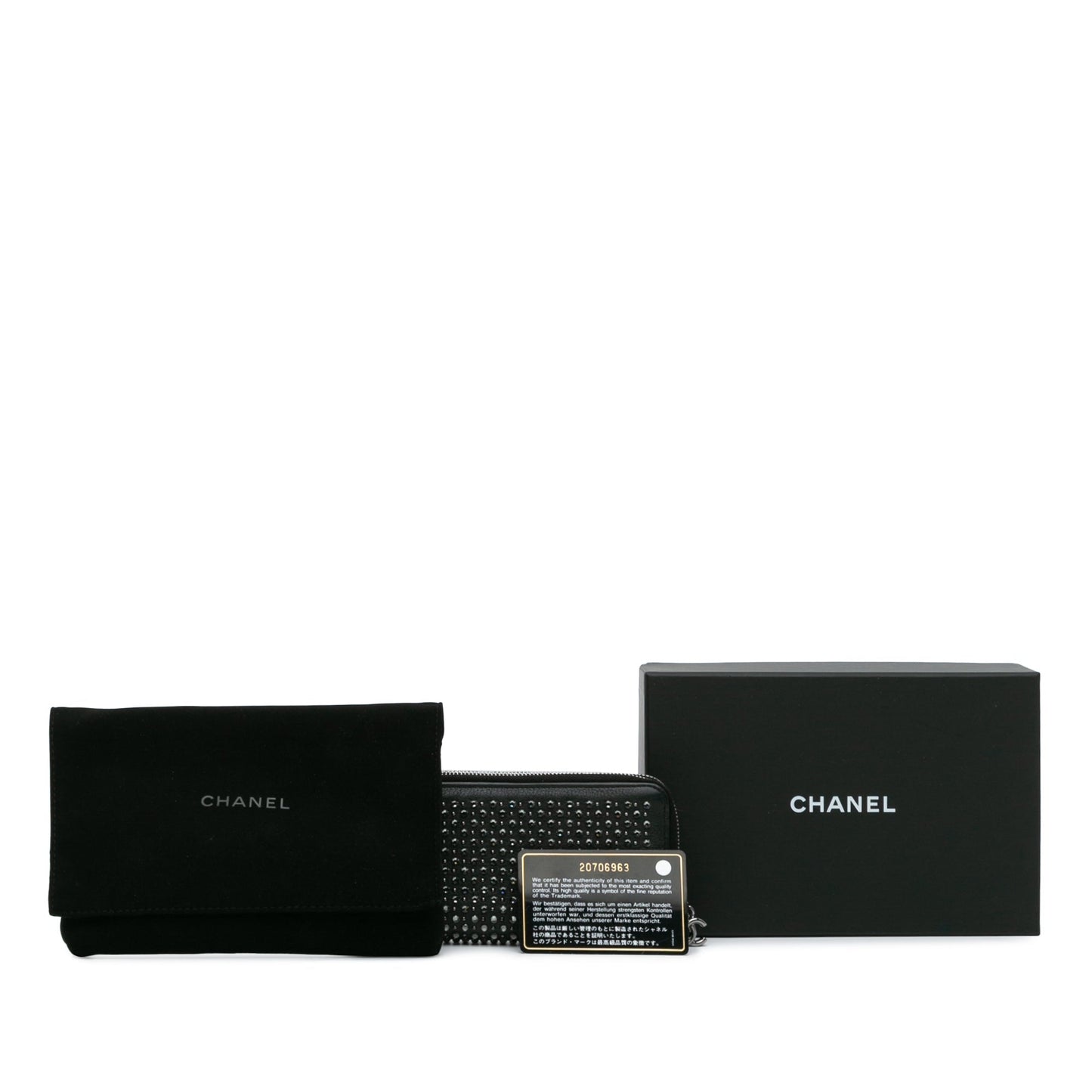 Black Chanel Bull Leather Studded Zip Wallet