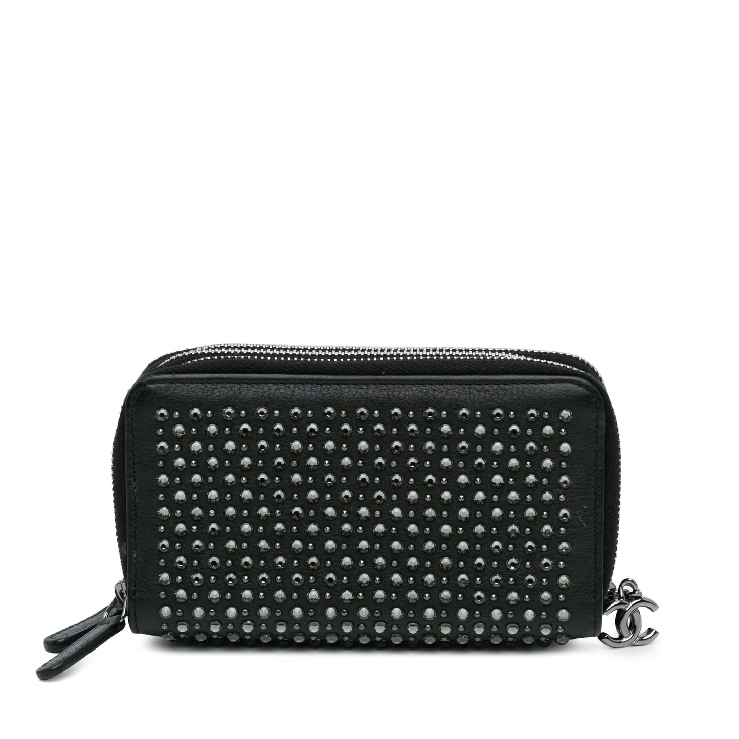 Black Chanel Bull Leather Studded Zip Wallet