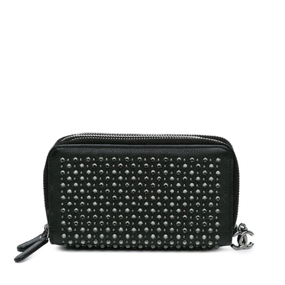 Black Chanel Bull Leather Studded Zip Wallet
