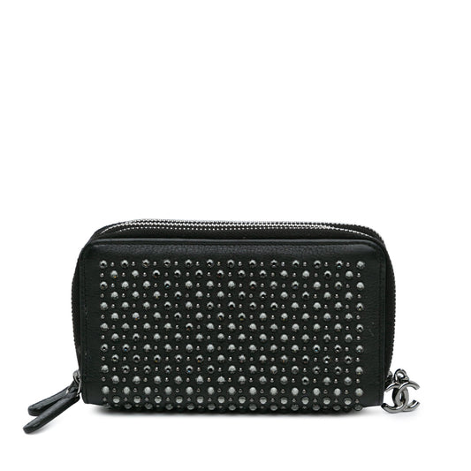 Black Chanel Bull Leather Studded Zip Wallet