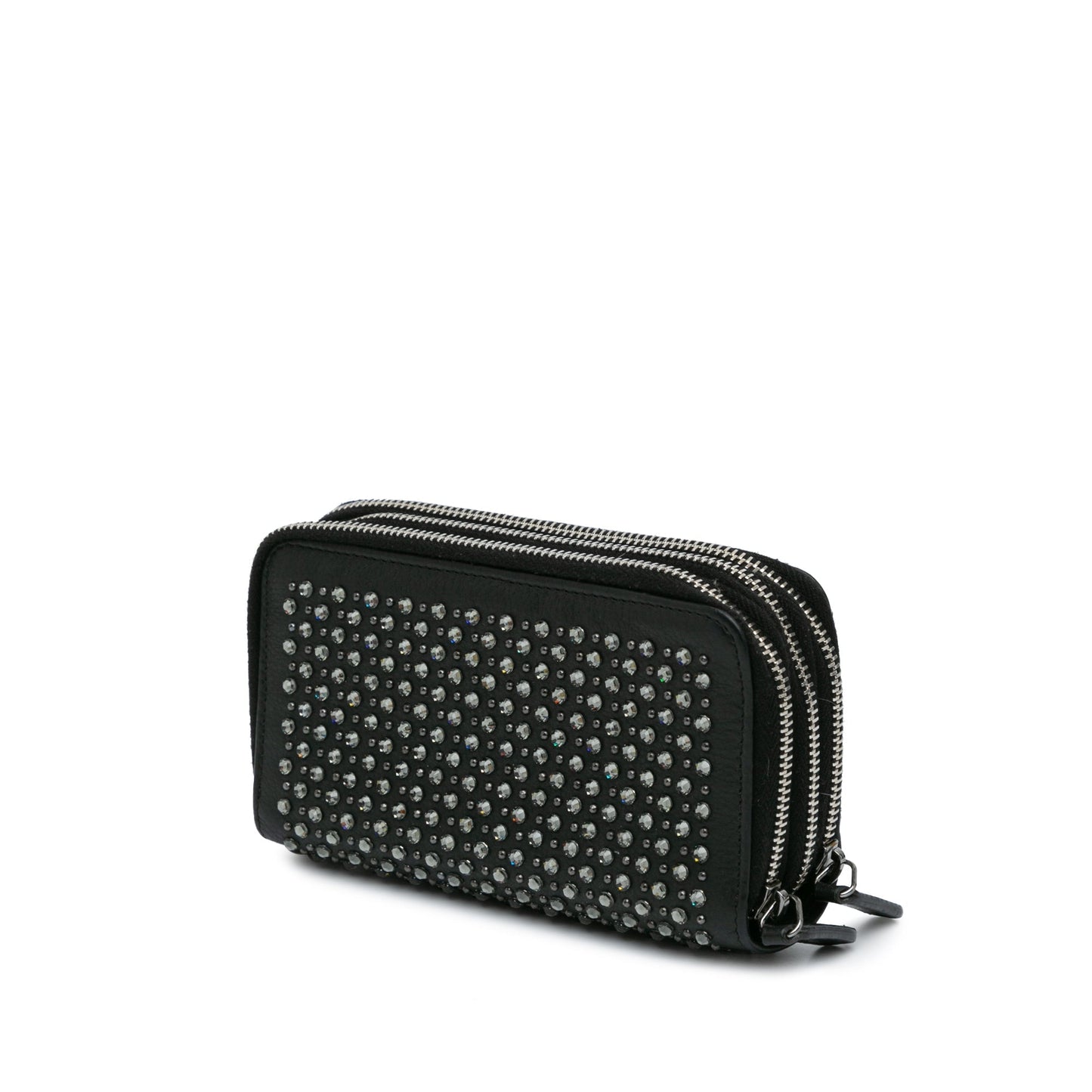 Black Chanel Bull Leather Studded Zip Wallet
