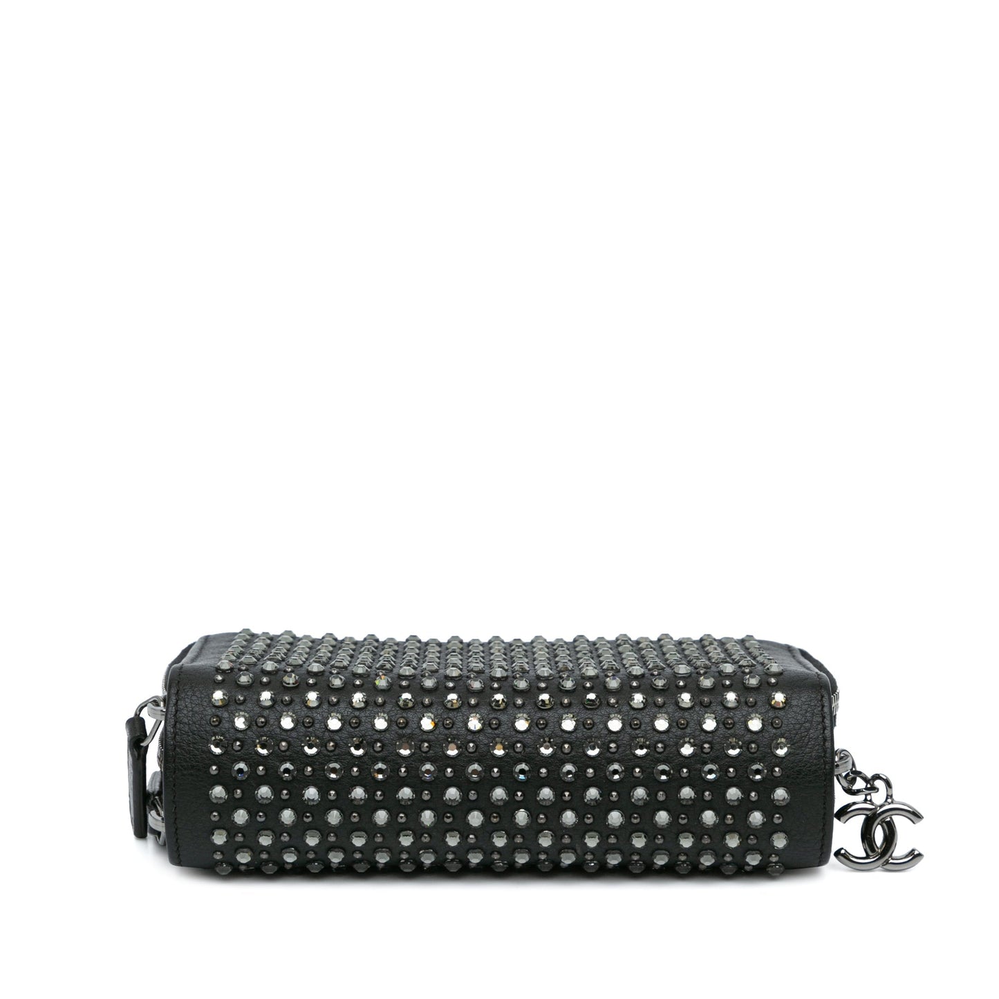 Black Chanel Bull Leather Studded Zip Wallet