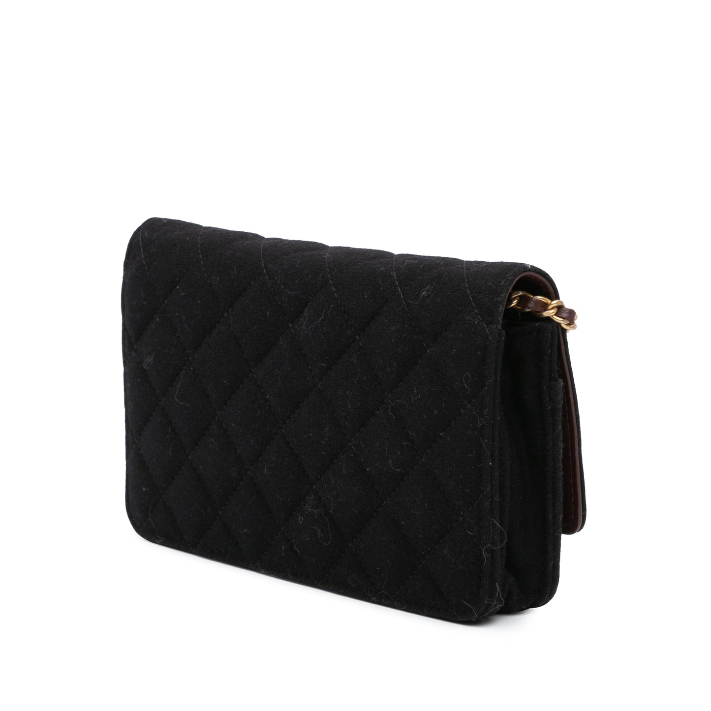 Black Chanel Paris Hamburg Quilted Wool Charms Wallet On Chain Crossbody Bag