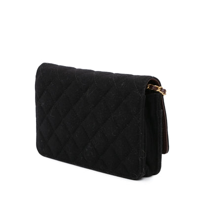 Black Chanel Paris Hamburg Quilted Wool Charms Wallet On Chain Crossbody Bag