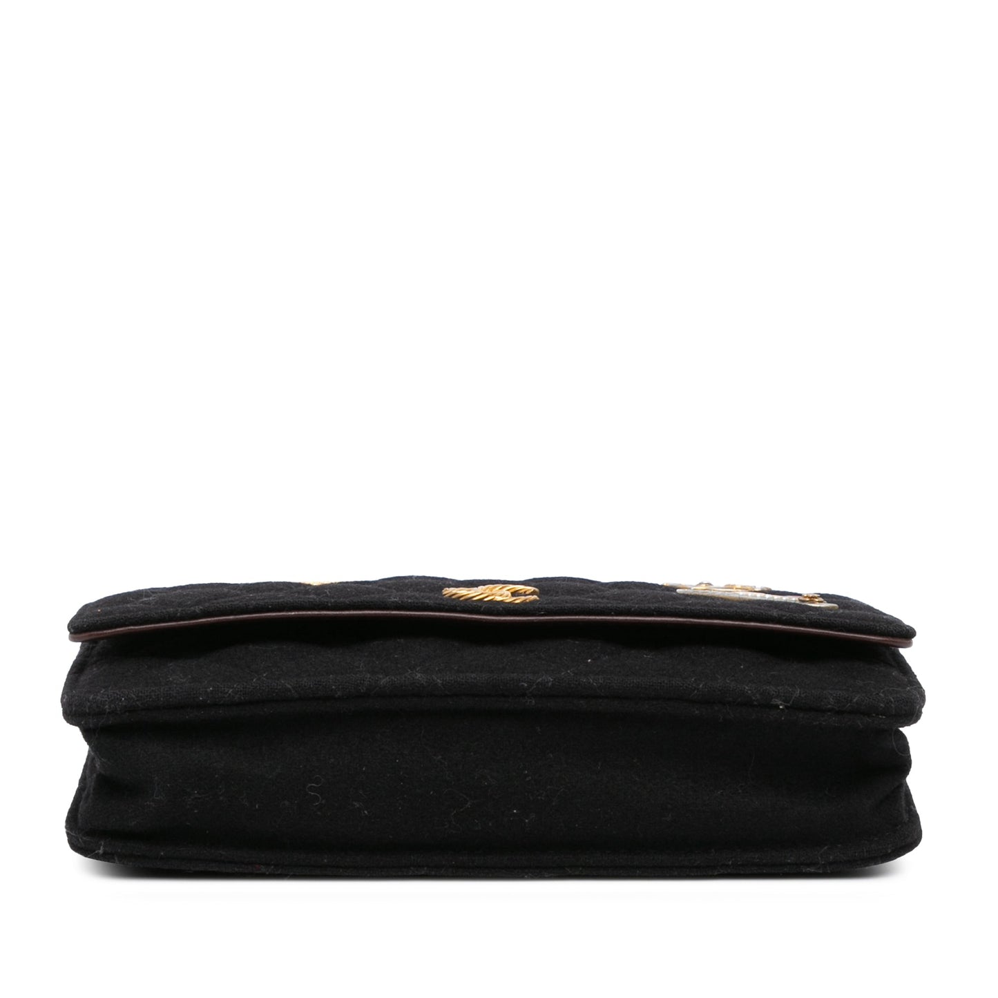 Black Chanel Paris Hamburg Quilted Wool Charms Wallet On Chain Crossbody Bag