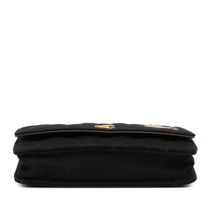 Black Chanel Paris Hamburg Quilted Wool Charms Wallet On Chain Crossbody Bag