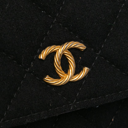 Black Chanel Paris Hamburg Quilted Wool Charms Wallet On Chain Crossbody Bag