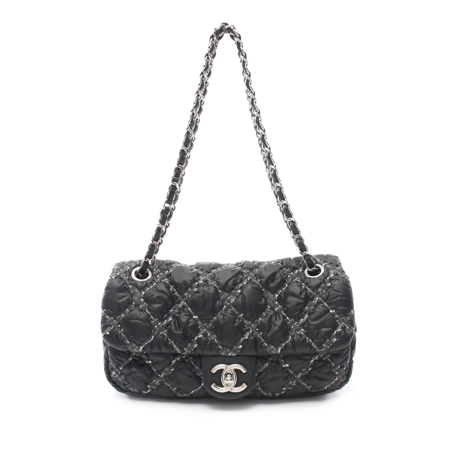 Black Chanel Paris-Byzance Nylon Tweed On Stitch Bubble Accordion Flap Shoulder Bag