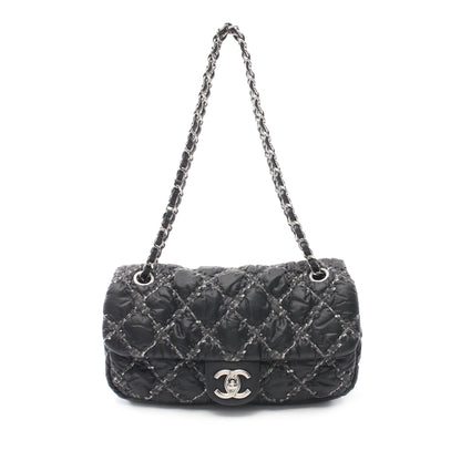 Black Chanel Paris-Byzance Nylon Tweed On Stitch Bubble Accordion Flap Shoulder Bag