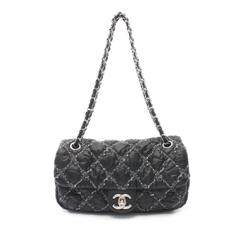 Black Chanel Paris-Byzance Nylon Tweed On Stitch Bubble Accordion Flap Shoulder Bag